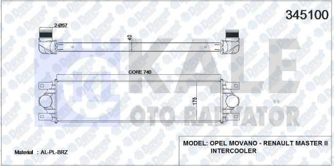 KALE 345100 Turbo Radyatoru (Intercooler) Master Ii-Iii-Movano 2.5dci (Al/Pl/Brz) (738x175.3x40)